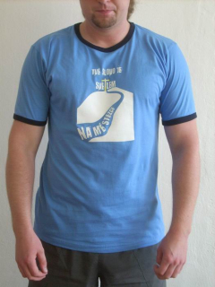 Triko světlemodré s tmavěmodrým olemováním u krku a na rukávech